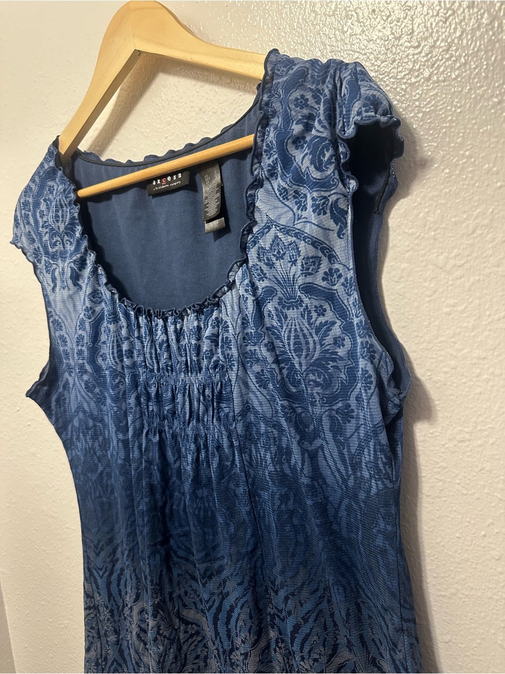 Vintage Y2K Axcess Blue Blouse with Ruffle Neck - Picture 4 of 5
